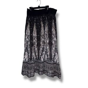Metrowear Black & White Paisley Print Boho Midi Skirt, size XL